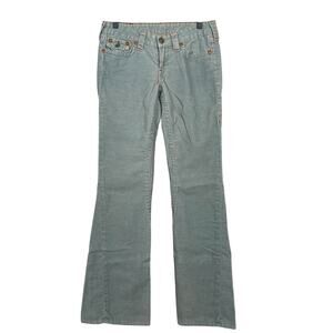 True Religion Joey Mint Green Corduroy Low Rise Flare Pants Size 28 Y2K